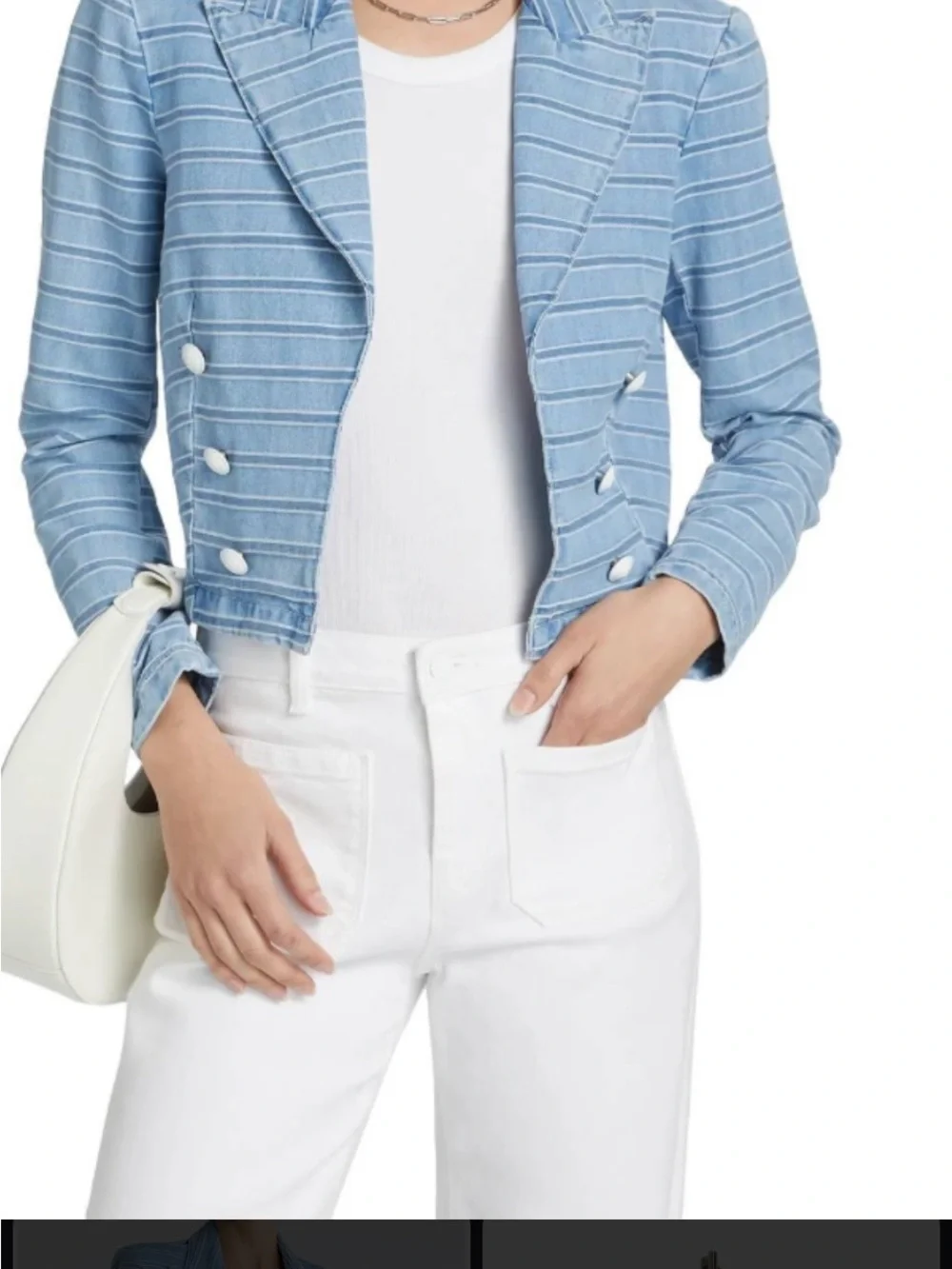 New L'AGENCE Blue Striped Cropped Double-Breasted Jacket Blazer